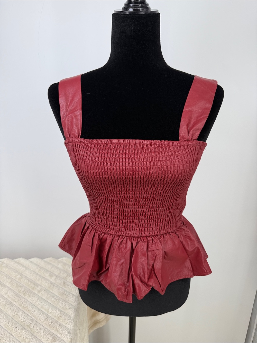 TCEC red faux leather Peplum Tank Top size small